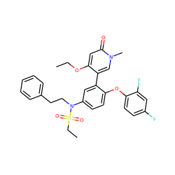 CCOc1cc(=O)n(C)cc1-c1cc(N(CCc2ccccc2)S(=O)(=O)CC)ccc1Oc1ccc(F)cc1F ZINC001772605258