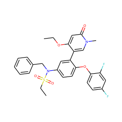 CCOc1cc(=O)n(C)cc1-c1cc(N(Cc2ccccc2)S(=O)(=O)CC)ccc1Oc1ccc(F)cc1F ZINC001772575938