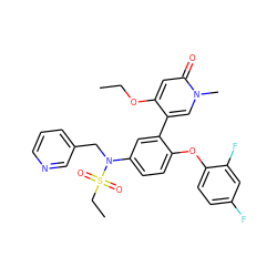 CCOc1cc(=O)n(C)cc1-c1cc(N(Cc2cccnc2)S(=O)(=O)CC)ccc1Oc1ccc(F)cc1F ZINC001772623744