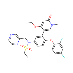 CCOc1cc(=O)n(C)cc1-c1cc(N(Cc2cnccn2)S(=O)(=O)CC)ccc1Oc1ccc(F)cc1F ZINC001772642725