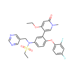 CCOc1cc(=O)n(C)cc1-c1cc(N(Cc2cncnc2)S(=O)(=O)CC)ccc1Oc1ccc(F)cc1F ZINC001772596097