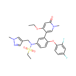 CCOc1cc(=O)n(C)cc1-c1cc(N(Cc2cnn(C)c2)S(=O)(=O)CC)ccc1Oc1ccc(F)cc1F ZINC001772631421