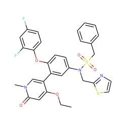 CCOc1cc(=O)n(C)cc1-c1cc(N(Cc2nccs2)S(=O)(=O)Cc2ccccc2)ccc1Oc1ccc(F)cc1F ZINC001772639941