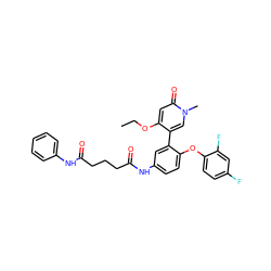 CCOc1cc(=O)n(C)cc1-c1cc(NC(=O)CCCC(=O)Nc2ccccc2)ccc1Oc1ccc(F)cc1F ZINC001772624406