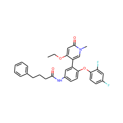 CCOc1cc(=O)n(C)cc1-c1cc(NC(=O)CCCc2ccccc2)ccc1Oc1ccc(F)cc1F ZINC001772611402