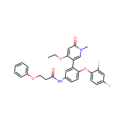 CCOc1cc(=O)n(C)cc1-c1cc(NC(=O)CCOc2ccccc2)ccc1Oc1ccc(F)cc1F ZINC001772640243