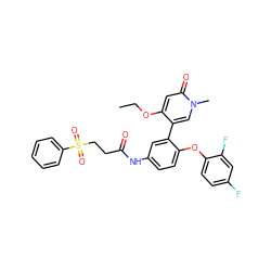 CCOc1cc(=O)n(C)cc1-c1cc(NC(=O)CCS(=O)(=O)c2ccccc2)ccc1Oc1ccc(F)cc1F ZINC001772611202