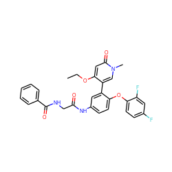 CCOc1cc(=O)n(C)cc1-c1cc(NC(=O)CNC(=O)c2ccccc2)ccc1Oc1ccc(F)cc1F ZINC001772657316