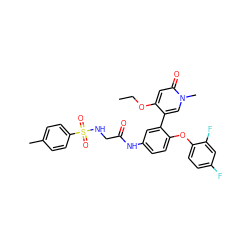 CCOc1cc(=O)n(C)cc1-c1cc(NC(=O)CNS(=O)(=O)c2ccc(C)cc2)ccc1Oc1ccc(F)cc1F ZINC001772657048