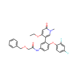 CCOc1cc(=O)n(C)cc1-c1cc(NC(=O)COCc2ccccc2)ccc1Oc1ccc(F)cc1F ZINC001772649066