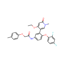 CCOc1cc(=O)n(C)cc1-c1cc(NC(=O)COc2ccc(C)cc2)ccc1Oc1ccc(F)cc1F ZINC001772576402