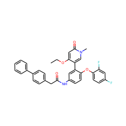 CCOc1cc(=O)n(C)cc1-c1cc(NC(=O)Cc2ccc(-c3ccccc3)cc2)ccc1Oc1ccc(F)cc1F ZINC001772648235