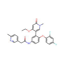 CCOc1cc(=O)n(C)cc1-c1cc(NC(=O)Cc2ccc(C)nc2)ccc1Oc1ccc(F)cc1F ZINC001772629917