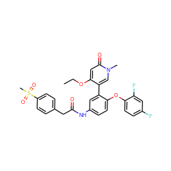 CCOc1cc(=O)n(C)cc1-c1cc(NC(=O)Cc2ccc(S(C)(=O)=O)cc2)ccc1Oc1ccc(F)cc1F ZINC001772577221