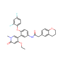 CCOc1cc(=O)n(C)cc1-c1cc(NC(=O)Cc2ccc3c(c2)CCCO3)ccc1Oc1ccc(F)cc1F ZINC001772605293