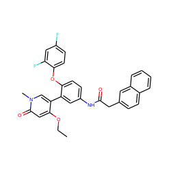 CCOc1cc(=O)n(C)cc1-c1cc(NC(=O)Cc2ccc3ccccc3c2)ccc1Oc1ccc(F)cc1F ZINC001772645546