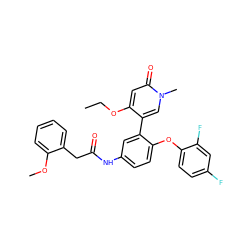 CCOc1cc(=O)n(C)cc1-c1cc(NC(=O)Cc2ccccc2OC)ccc1Oc1ccc(F)cc1F ZINC001772655716