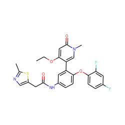 CCOc1cc(=O)n(C)cc1-c1cc(NC(=O)Cc2cnc(C)s2)ccc1Oc1ccc(F)cc1F ZINC001772577357