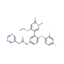 CCOc1cc(=O)n(C)cc1-c1cc(NC(=O)Cc2cncnc2)ccc1Oc1ccc(F)cc1F ZINC001772639252