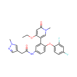 CCOc1cc(=O)n(C)cc1-c1cc(NC(=O)Cc2cnn(C)c2)ccc1Oc1ccc(F)cc1F ZINC001772600841