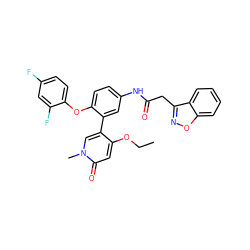 CCOc1cc(=O)n(C)cc1-c1cc(NC(=O)Cc2noc3ccccc23)ccc1Oc1ccc(F)cc1F ZINC001772576005