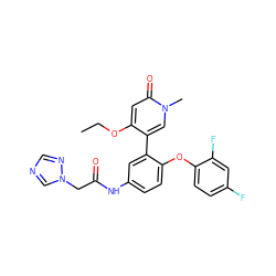 CCOc1cc(=O)n(C)cc1-c1cc(NC(=O)Cn2cncn2)ccc1Oc1ccc(F)cc1F ZINC001772637769