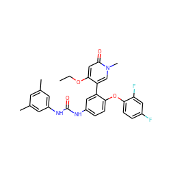 CCOc1cc(=O)n(C)cc1-c1cc(NC(=O)Nc2cc(C)cc(C)c2)ccc1Oc1ccc(F)cc1F ZINC001772606026