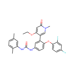 CCOc1cc(=O)n(C)cc1-c1cc(NC(=O)Nc2cc(C)ccc2C)ccc1Oc1ccc(F)cc1F ZINC001772635899