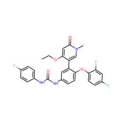 CCOc1cc(=O)n(C)cc1-c1cc(NC(=O)Nc2ccc(F)cc2)ccc1Oc1ccc(F)cc1F ZINC001772607110