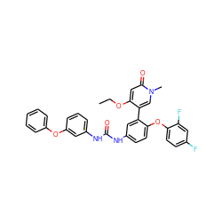 CCOc1cc(=O)n(C)cc1-c1cc(NC(=O)Nc2cccc(Oc3ccccc3)c2)ccc1Oc1ccc(F)cc1F ZINC001772624582