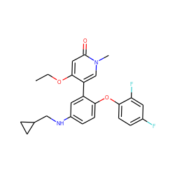 CCOc1cc(=O)n(C)cc1-c1cc(NCC2CC2)ccc1Oc1ccc(F)cc1F ZINC001772632316