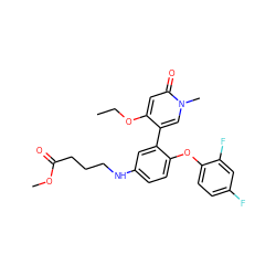 CCOc1cc(=O)n(C)cc1-c1cc(NCCCC(=O)OC)ccc1Oc1ccc(F)cc1F ZINC001772605349