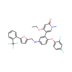 CCOc1cc(=O)n(C)cc1-c1cc(NCc2ccc(-c3ccccc3C(F)(F)F)o2)ccc1Oc1ccc(F)cc1F ZINC001772641374