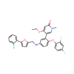 CCOc1cc(=O)n(C)cc1-c1cc(NCc2ccc(-c3ccccc3Cl)o2)ccc1Oc1ccc(F)cc1F ZINC001772621691