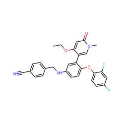 CCOc1cc(=O)n(C)cc1-c1cc(NCc2ccc(C#N)cc2)ccc1Oc1ccc(F)cc1F ZINC001772624440