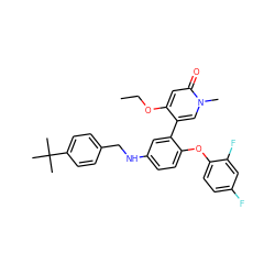 CCOc1cc(=O)n(C)cc1-c1cc(NCc2ccc(C(C)(C)C)cc2)ccc1Oc1ccc(F)cc1F ZINC001772650140