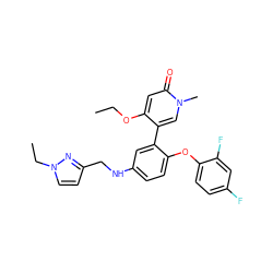 CCOc1cc(=O)n(C)cc1-c1cc(NCc2ccn(CC)n2)ccc1Oc1ccc(F)cc1F ZINC001772620301