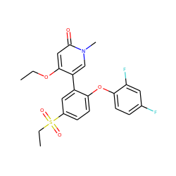 CCOc1cc(=O)n(C)cc1-c1cc(S(=O)(=O)CC)ccc1Oc1ccc(F)cc1F ZINC000218786314