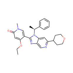 CCOc1cc(=O)n(C)cc1-c1nc2cnc(C3CCOCC3)cc2n1[C@@H](C)c1ccccc1 ZINC001772574988