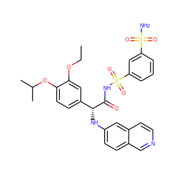 CCOc1cc([C@@H](Nc2ccc3cnccc3c2)C(=O)NS(=O)(=O)c2cccc(S(N)(=O)=O)c2)ccc1OC(C)C ZINC000096284582