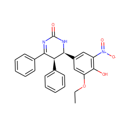 CCOc1cc([C@@H]2NC(=O)N=C(c3ccccc3)[C@@H]2c2ccccc2)cc([N+](=O)[O-])c1O ZINC000169702710