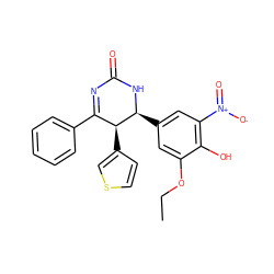 CCOc1cc([C@@H]2NC(=O)N=C(c3ccccc3)[C@@H]2c2ccsc2)cc([N+](=O)[O-])c1O ZINC000169702714