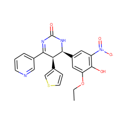 CCOc1cc([C@@H]2NC(=O)N=C(c3cccnc3)[C@@H]2c2ccsc2)cc([N+](=O)[O-])c1O ZINC000169702722