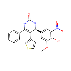 CCOc1cc([C@@H]2NC(=O)NC(c3ccccc3)=C2c2ccsc2)cc([N+](=O)[O-])c1O ZINC000114754636