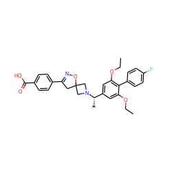 CCOc1cc([C@H](C)N2CC3(CC(c4ccc(C(=O)O)cc4)=NO3)C2)cc(OCC)c1-c1ccc(F)cc1 ZINC001772613299