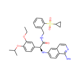 CCOc1cc([C@H](Nc2ccc3c(N)nccc3c2)C(=O)NCc2ccccc2S(=O)(=O)C2CC2)ccc1OC(C)C ZINC000103258220