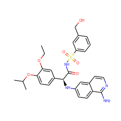 CCOc1cc([C@H](Nc2ccc3c(N)nccc3c2)C(=O)NS(=O)(=O)c2cccc(CO)c2)ccc1OC(C)C ZINC000096284583