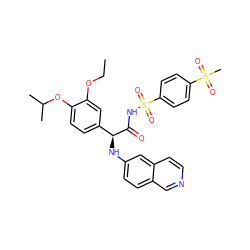 CCOc1cc([C@H](Nc2ccc3cnccc3c2)C(=O)NS(=O)(=O)c2ccc(S(C)(=O)=O)cc2)ccc1OC(C)C ZINC000096284589