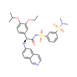 CCOc1cc([C@H](Nc2ccc3cnccc3c2)C(=O)NS(=O)(=O)c2cccc(S(=O)(=O)N(C)C)c2)ccc1OC(C)C ZINC000096284567