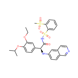 CCOc1cc([C@H](Nc2ccc3cnccc3c2)C(=O)NS(=O)(=O)c2ccccc2S(C)(=O)=O)ccc1OC(C)C ZINC000096284591